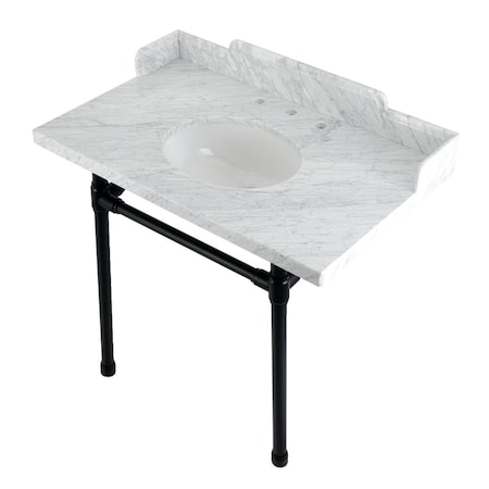 Kingston Brass 36 Carrara Marble Console Sink with Stainless Steel Legs, Marble WhiteMatte Black LMS36M80ST